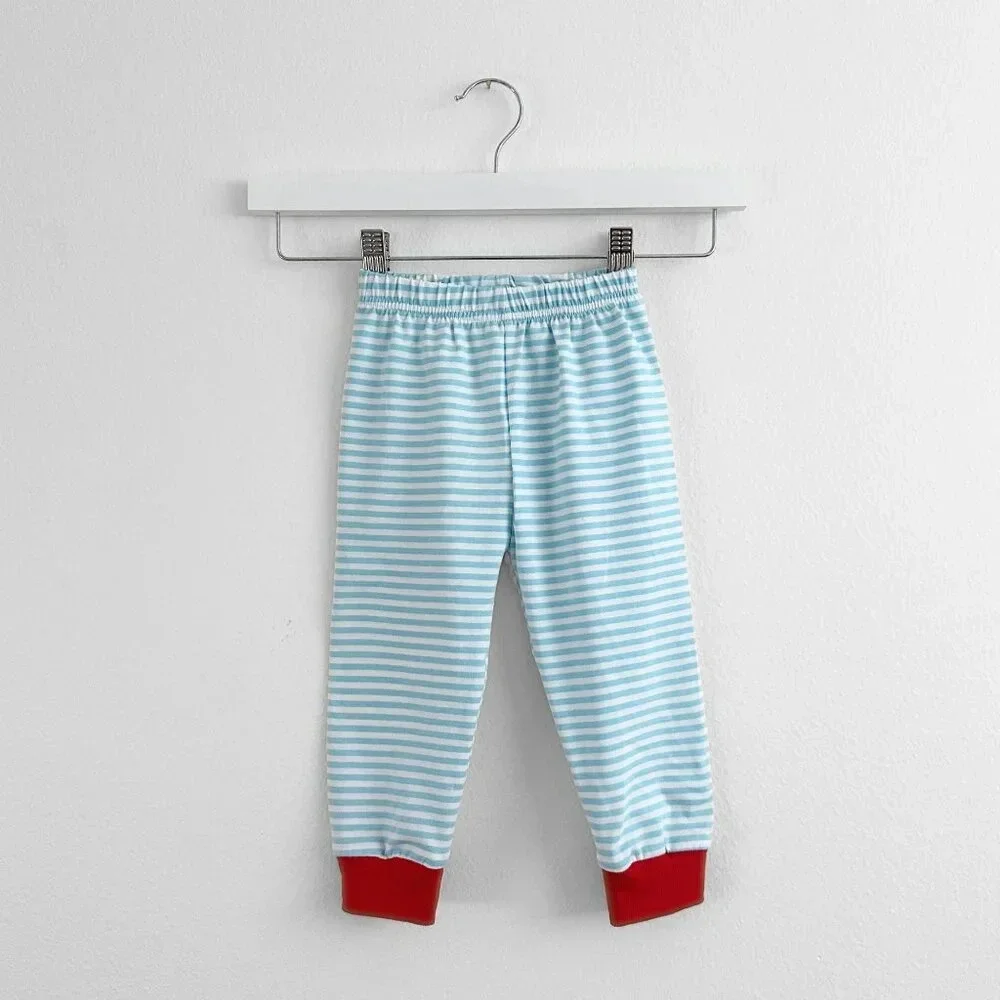 NWT Cute Boys Christmas Pajamas Set Long Sleeve Top & Pants Santa SkyBlue 18-24M